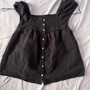 Old Navy Black Smocked Blouse with Buttons
